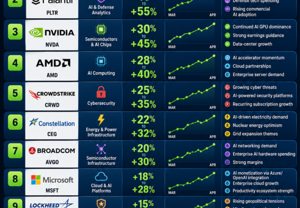 Top US performing stocks - March April 2026